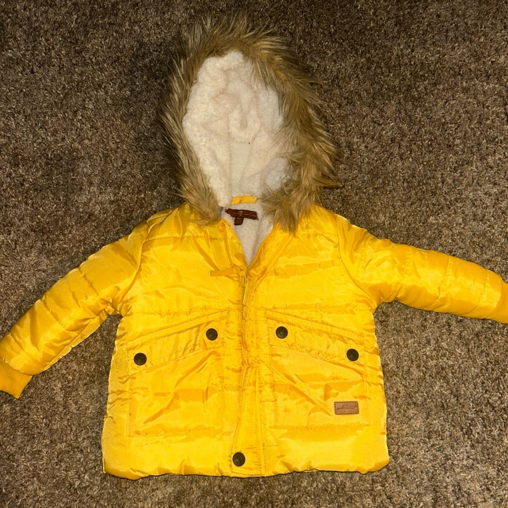7 For All Mankind Yellow Unisex hooded zip-up toddler infant lined jacket 18 mo